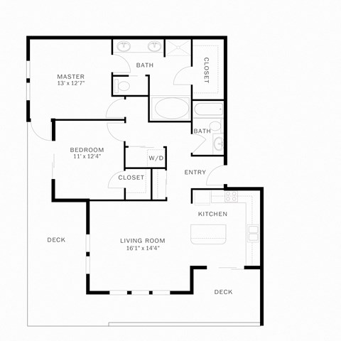 Floor plan for 2 beds, 2 baths
